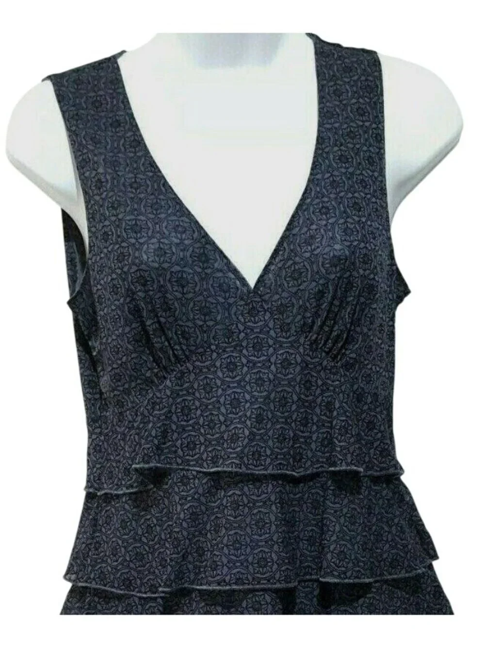 Y2K Michael Kors Womens Top Black Gray Ruffle Tiered Babydoll Sleeveless Size S